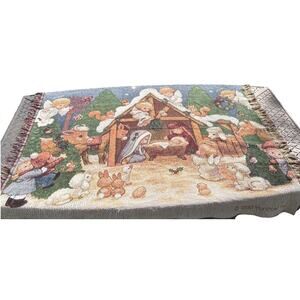 Vtg Christmas Nativity Throw Blanket Child Holy Family 54”x 47 1999 Morehead